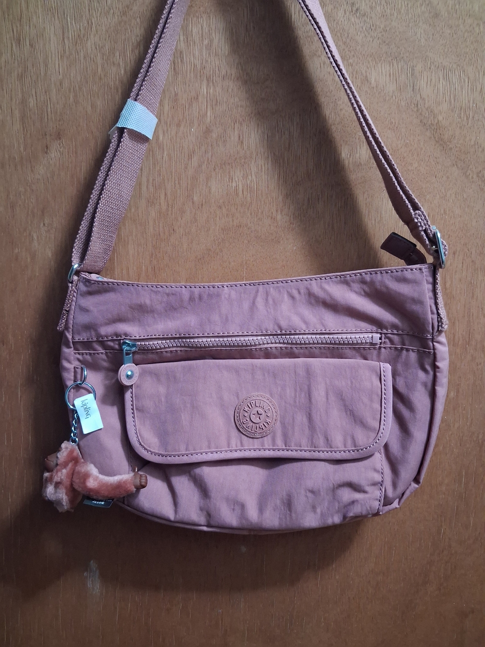 Kipling Dusty Rose Crossbody Bag with Front Pocket and Keychain